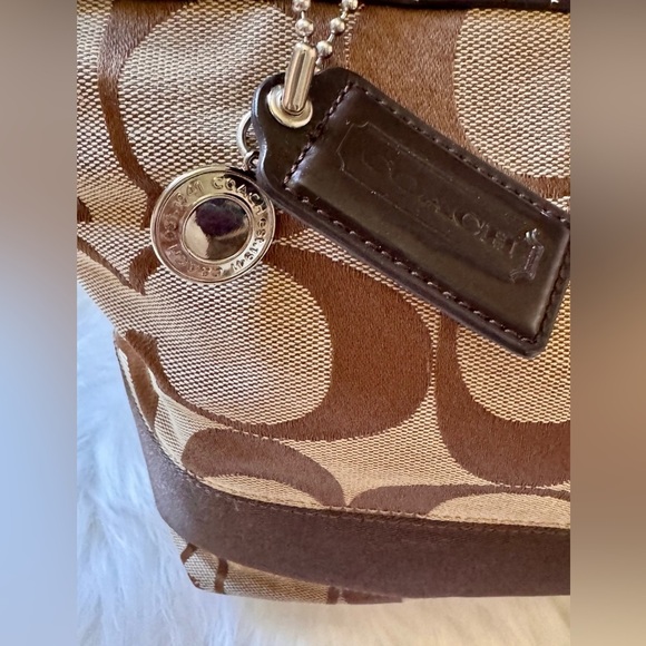 Coach Signature Stripe Tote Bag Brown and Tan Classic Style - Picture 15 of 15